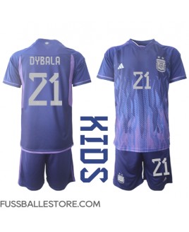 Günstige Argentinien Paulo Dybala #21 Auswärts Trikotsatzt Kinder WM 2022 Kurzarm (+ Kurze Hosen)